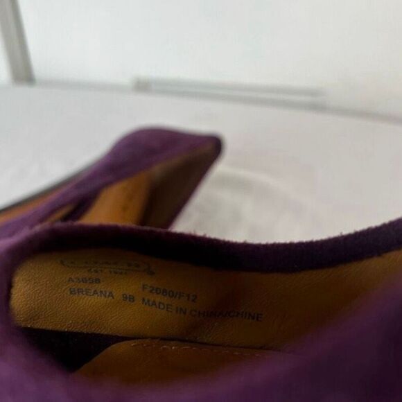 Coach Breana Platform Peep Toe Pumps Suede Leather Stacked Heel Plum Purple 9 - Picture 9 of 10